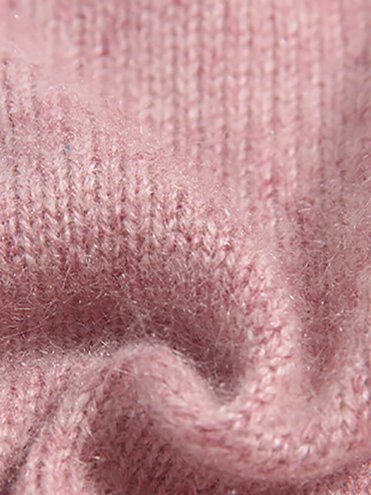 Girls Pink Cashmere Sweater with Puppy Patch and Ruffle Lace Hem